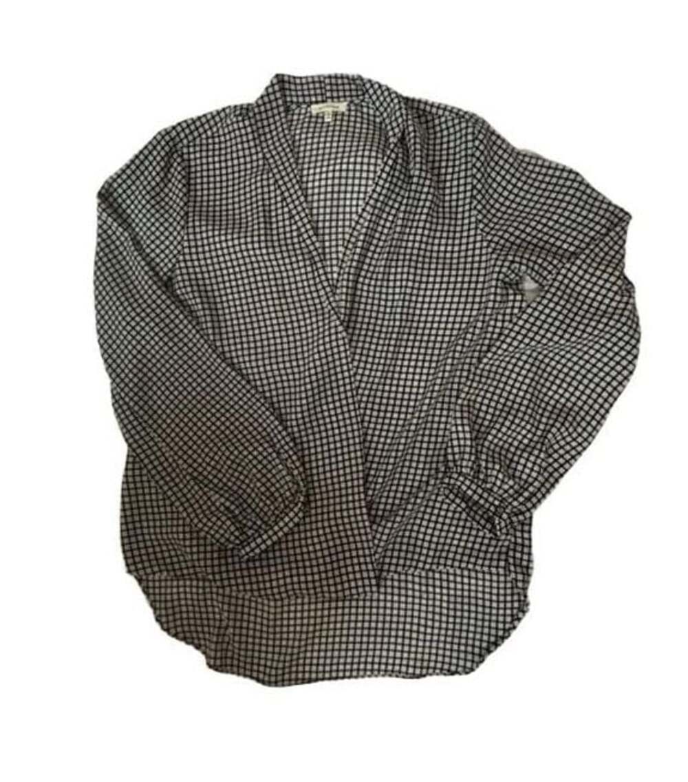 Max Studio Black and White Geometric Print V-Neck Long Sleeve Blouse Size L